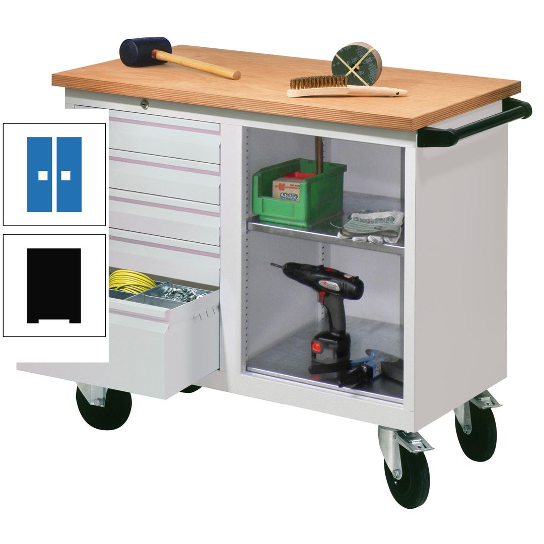 Mobile Werkbank - Werkstattwagen - 915 x 1.090 x 600 mm - 5 Schubladen und Ablagefach - anthrazitgrau
