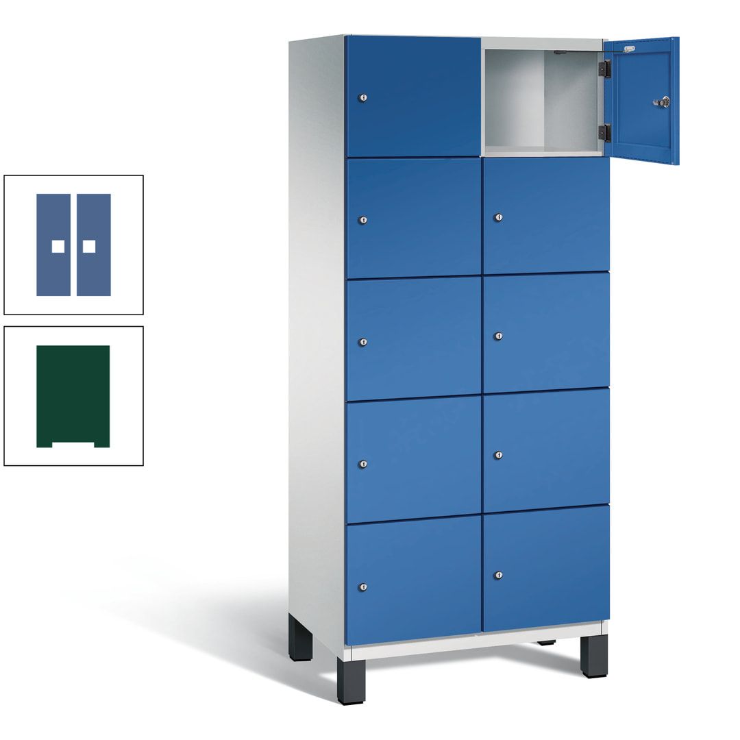 Fächerschrank, Stahlschrank, 10 Fächer, Türöffnungsbegrenzer, Füße, 1.980 x 800 x 525 mm (HxBxT), Korpus anthrazitgrau, Front anthrazitgrau
