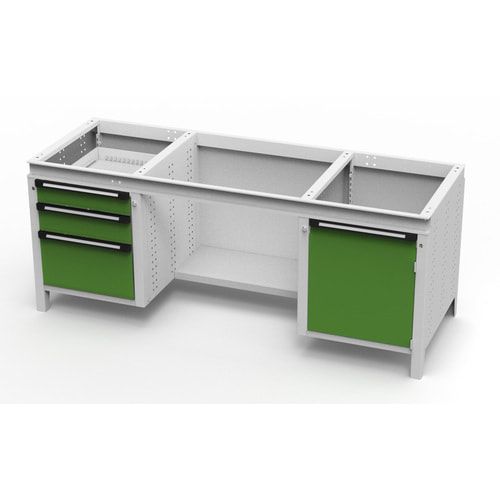 OTTOKIND Werkbank - bündige Arbeitsplatte - 850 x 1.695 x 750 mm (HxBxT) - 3 Schubladen - 1 Schrank - lichtgrau
