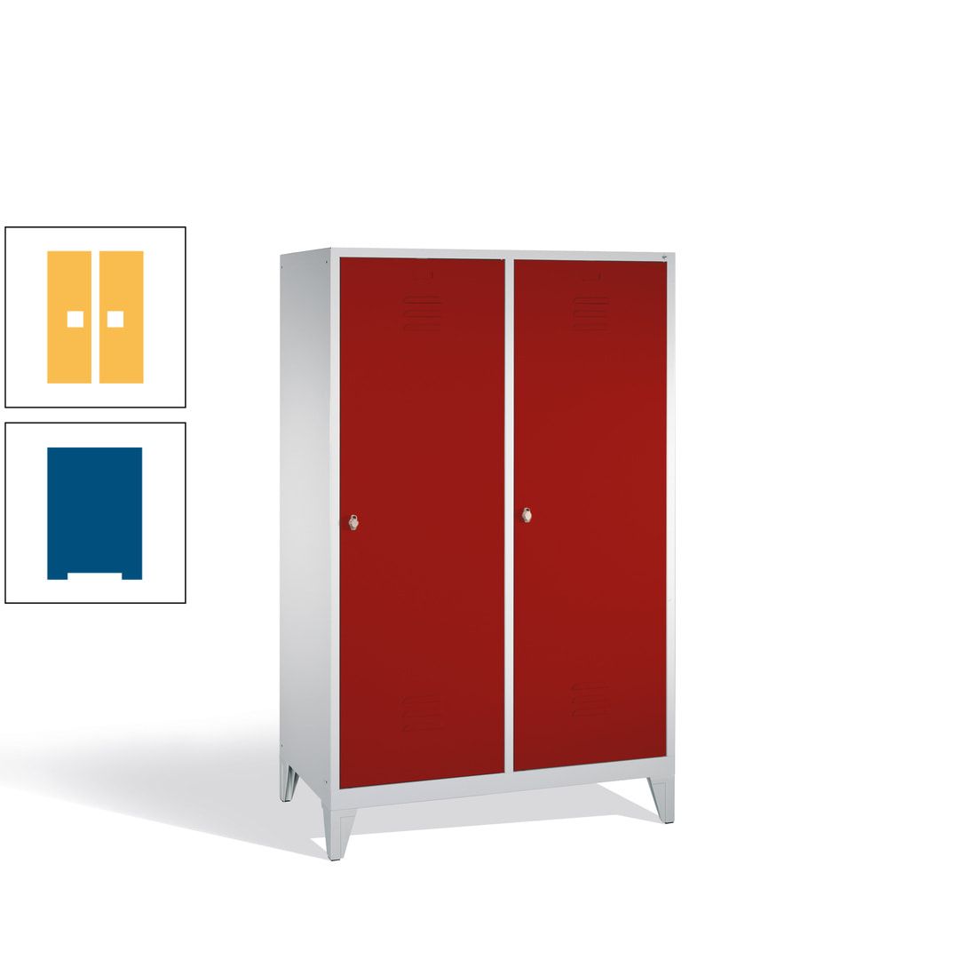 Doppel-Spind mit 2 Großtüren, Garderobenschrank mit Füßen, 4 Abteile a 300 mm, Korpus anthrazitgrau, Tür anthrazitgrau, 1.850 x 1.190 x 500 mm (HxBxT)