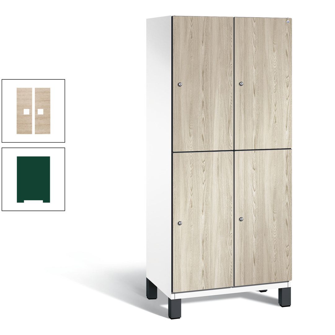 Fächerschrank, Garderobenschrank, mit Füßen, 2 Abteile, 1.980 x 800 x 525 mm (HxBxT), Korpus anthrazitgrau, Tür Donau-Ahorn