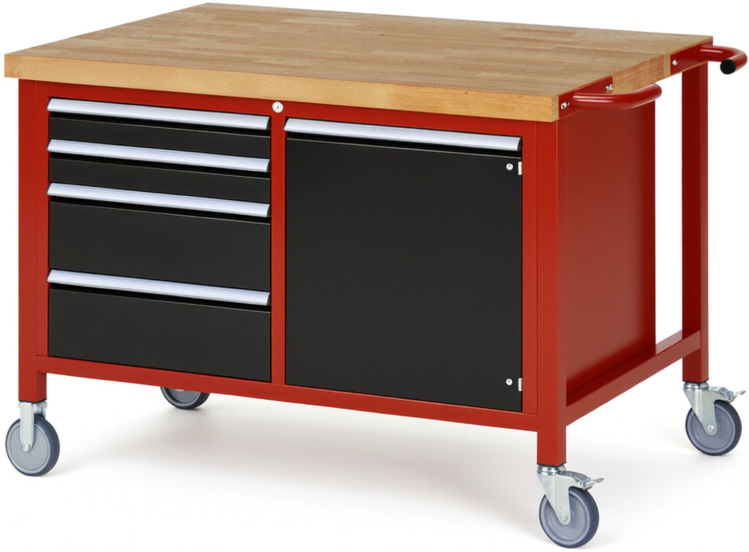 Mobile Werkbank, Schrank - 4 Schubladen - Teilauszug - 90:2/180:2 - Höhe 920-1.120 mm - 1.250 x 900 mm - 450 kg - Anthrazitgrau