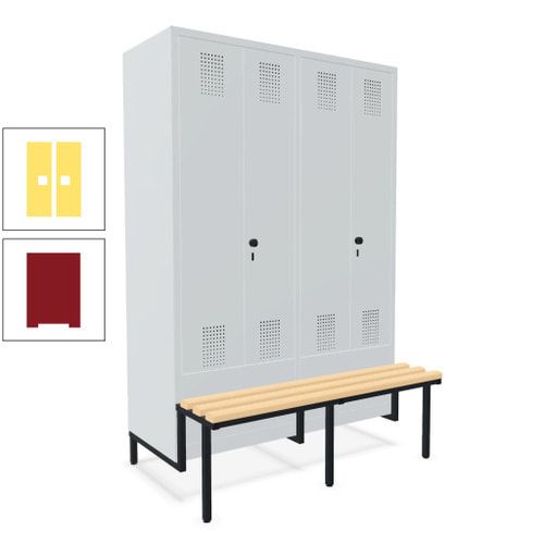 Doppel-Spind, Garderobenschrank, Buche Sitzbank integriert, 4 Abteile 300 mm, Korpus anthrazitgrau, Tür anthrazitgrau, 1.850 x 1.200 x 815 mm (HxBxT)