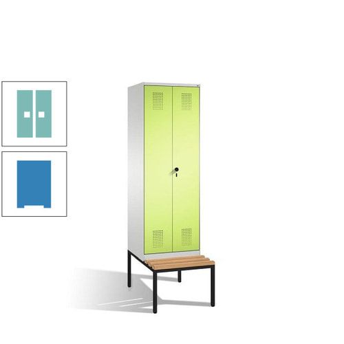 Doppel-Spind, Garderobenschrank, Buche Sitzbank untergebaut, 2 Abteile a 300 mm, Korpus anthrazitgrau, Tür anthrazitgrau, 2.090 x 600 x 815 mm (HxBxT)
