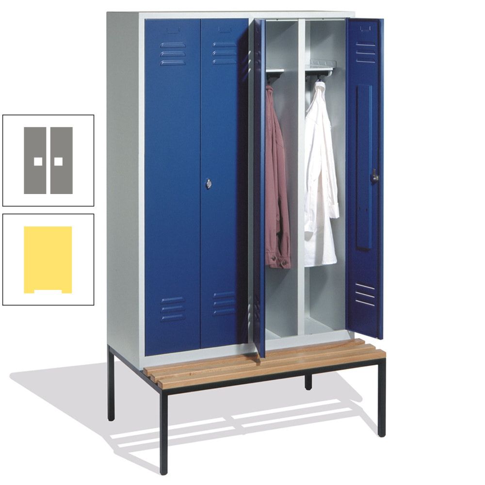 Doppel-Spindschrank, Buche Sitzbank untergebaut, 4 Abteile a 300 mm, Korpus lichtgrau, Tür anthrazitgrau, 2.090 x 1.190 x 815 mm (HxBxT)
