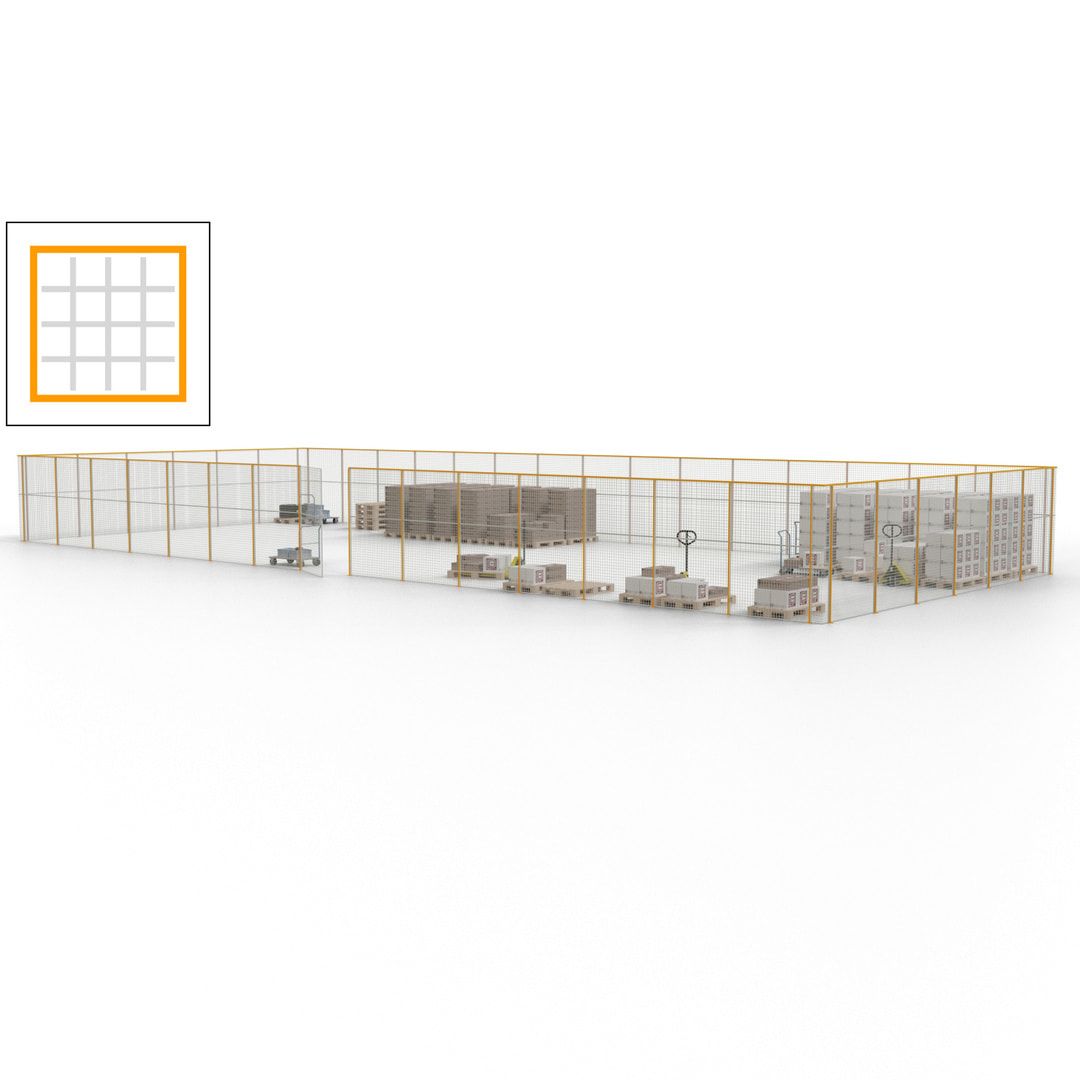 Maschinen Schutzgitter - Hallentrennwand - Sicherheitszaun - Tür - 63 m - 2.200 x 22.900 x 9.400 mm (HxBxT) - enzianblau