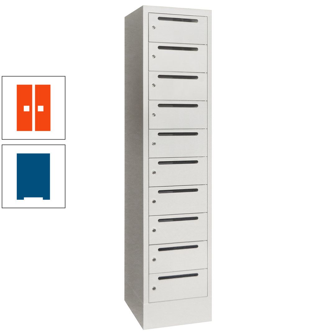 Postverteilerschrank, Schließfachschrank, 1 Abteil a 400 mm, 10 Fächer, 1.850 x 400 x 500 mm (HxBxT), Korpus anthrazitgrau, Front anthrazitgrau