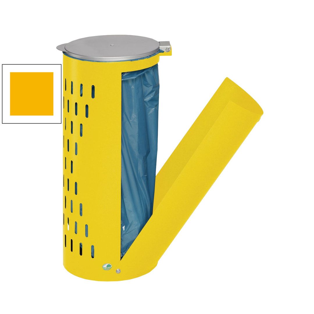 Müllsackhalter - mit Klapptür - gelochter Korpus - rund - Volumen 80 l - 850 x 380 x 440 mm (HxBxT) - Antik silber