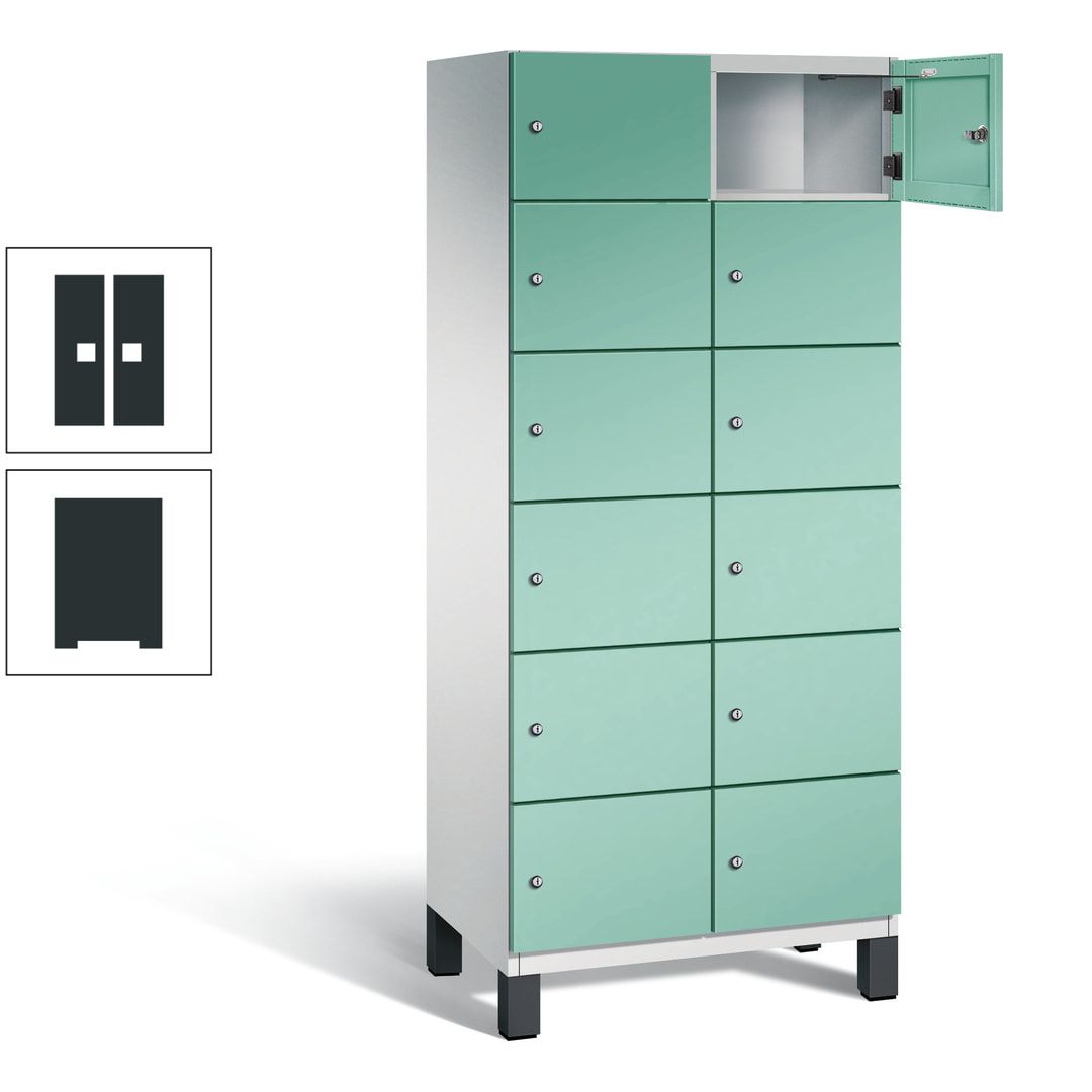 Fächerschrank, Stahlschrank, 12 Fächer, Türöffnungsbegrenzer, Füße, 1.980 x 800 x 525 mm (HxBxT), Korpus anthrazitgrau, Front anthrazitgrau