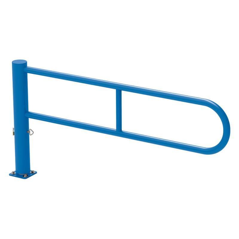 Drehschranke, Schlagbaum, Drehachse, arretierbar, Stahlrohr, 2.300 mm breit, Verkehrsschildanbringung möglich, Farbe enzianblau