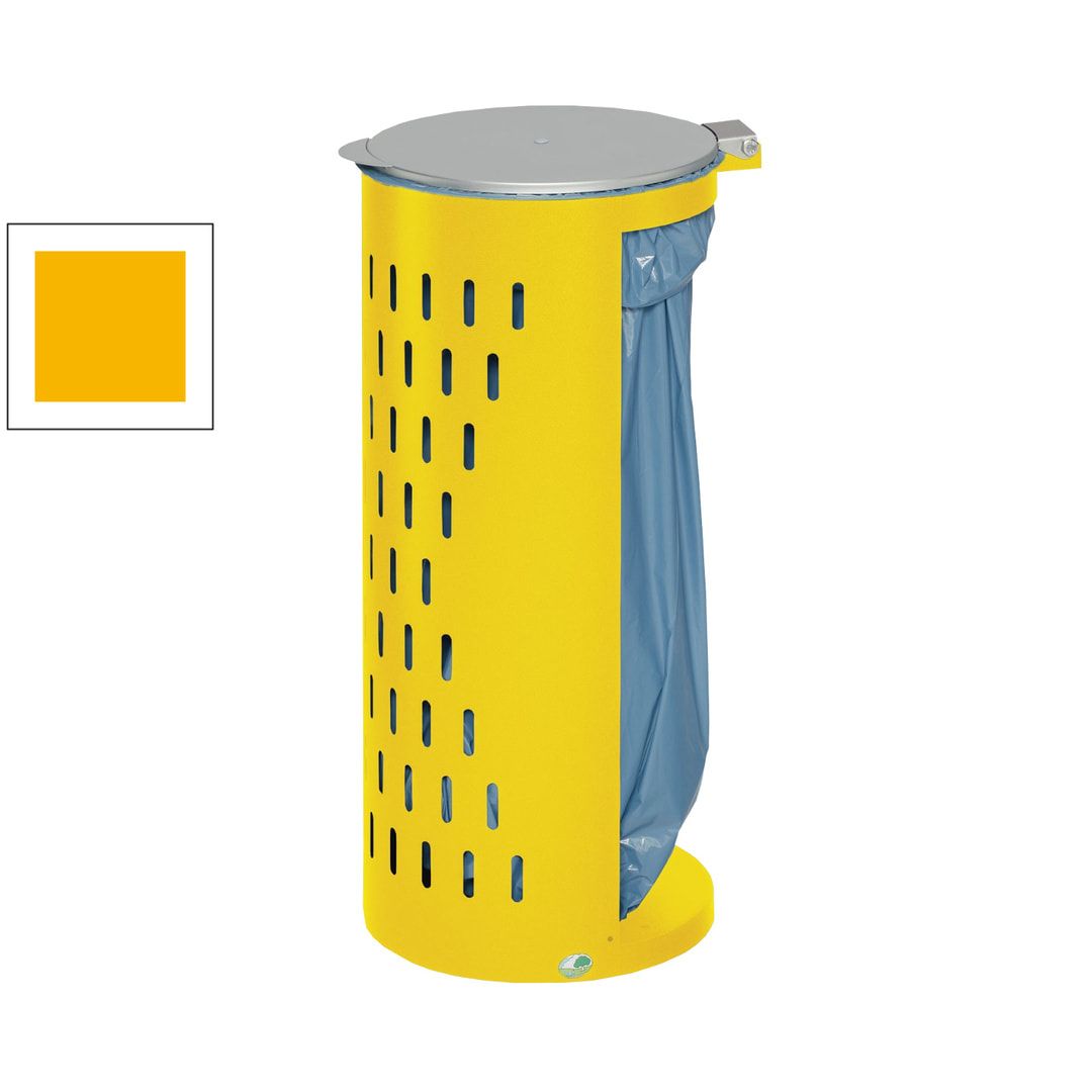 Müllsackhalter - mit Klapptür - gelochter Korpus - rund - Volumen 80 l - 850 x 380 x 440 mm (HxBxT) - Antik silber
