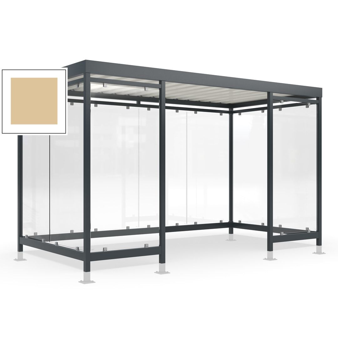 Raucherunterstand für 12-13 Personen, Bushaltestelle, mit Überpflasterung, 2.440 x 4.195 x 2.165 mm (HxBxT), 10 Wände, Achatgrau
