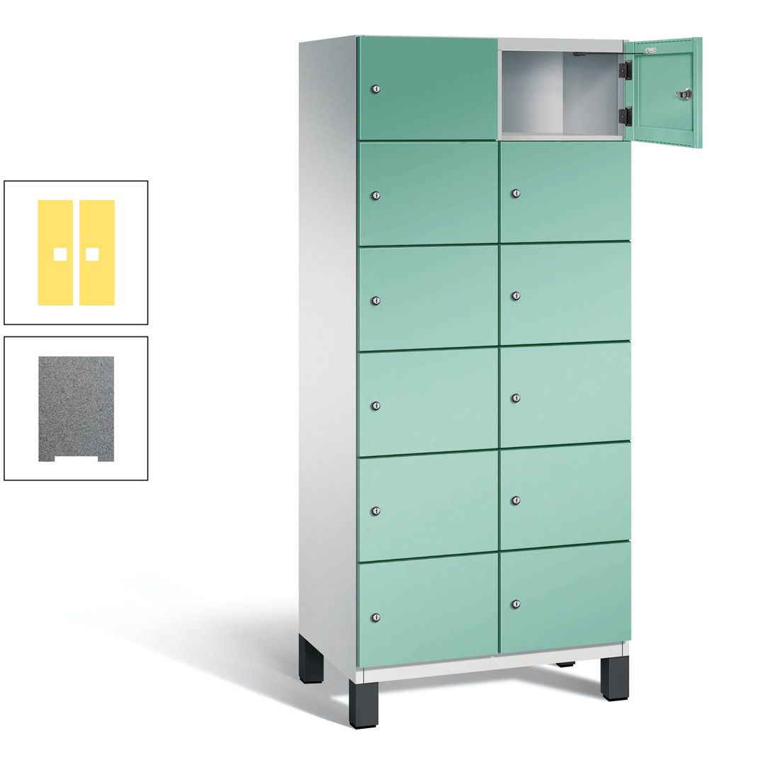Fächerschrank, Stahlschrank, 12 Fächer, Türöffnungsbegrenzer, Füße, 1.980 x 800 x 525 mm (HxBxT), Korpus anthrazitgrau, Front anthrazitgrau