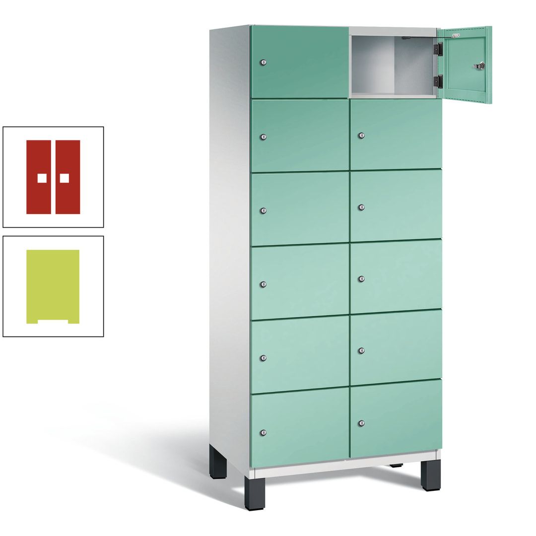 Fächerschrank, Stahlschrank, 12 Fächer, Türöffnungsbegrenzer, Füße, 1.980 x 800 x 525 mm (HxBxT), Korpus anthrazitgrau, Front anthrazitgrau