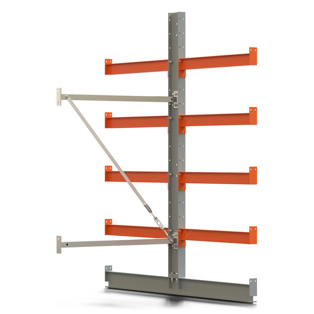 Doppelseitiges Kragarmregal, Anbauregal, 2.000 x 1.000 x 1.120 mm (HxBxT), Nutztiefe 500 mm, Kragarmlast 870 kg, KARL basic, silbergrau/reinorange