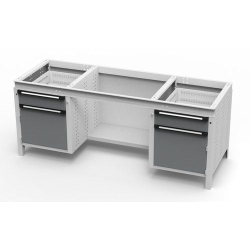 OTTOKIND Werkbank - bündige Arbeitsplatte - 850 x 1.695 x 750 mm (HxBxT) - 2 Schubladen - 2 Schränke - lichtgrau