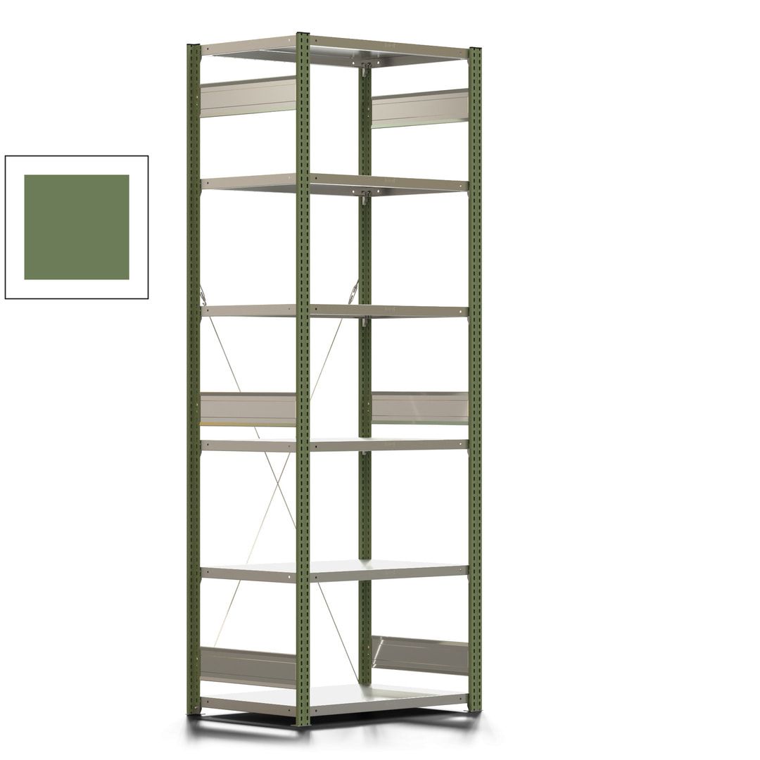Fachbodenregal mit Tiefenriegel - 350 kg - 2.500 x 875 x 626 mm (HxBxT) - Anbauregal - 6 Böden - enzianblau - Lagerregal - Steckregal BERT