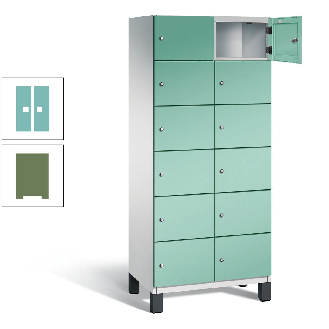 Fächerschrank, Stahlschrank, 12 Fächer, Türöffnungsbegrenzer, Füße, 1.980 x 800 x 525 mm (HxBxT), Korpus anthrazitgrau, Front anthrazitgrau