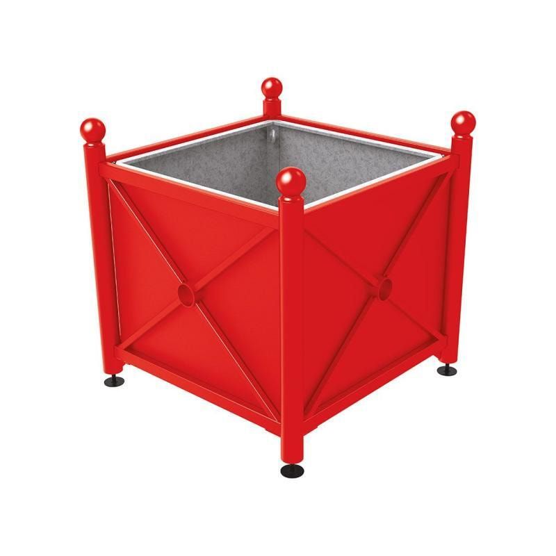 Pflanzbehälter, fvz.Stahl, innen feuerverzinkt, Verladungsgriffe, verstellbare Füße, Kopf Agora, 900 x 1.000 x 1.000 mm (HxBxT), enzianblau