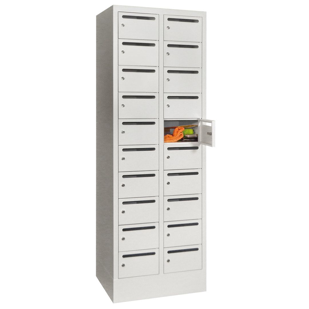 Postverteilerschrank, Schließfachschrank, 2 Abteile a 300 mm, 20 Fächer, 1.850 x 600 x 500 mm (HxBxT), Korpus anthrazitgrau, Front anthrazitgrau