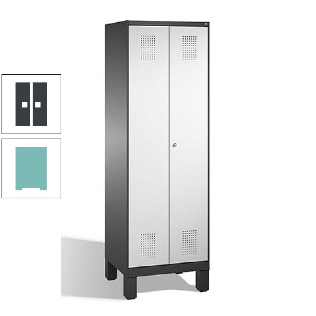 Doppel-Spind, Doppeltüren, Garderobenschrank mit Füßen, 2 Abteile a 300 mm, Korpus anthrazitgrau, Tür anthrazitgrau, 1.850 x 600 x 500 mm (HxBxT)