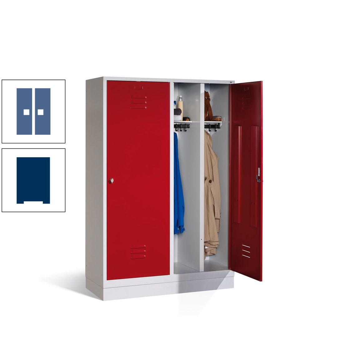 Doppel-Spind mit Großtüren, Garderobenschrank mit Sockel, 4 Abteile a 300 mm, Korpus anthrazitgrau, Tür anthrazitgrau, 1.800 x 1.190 x 500 mm (HxBxT)