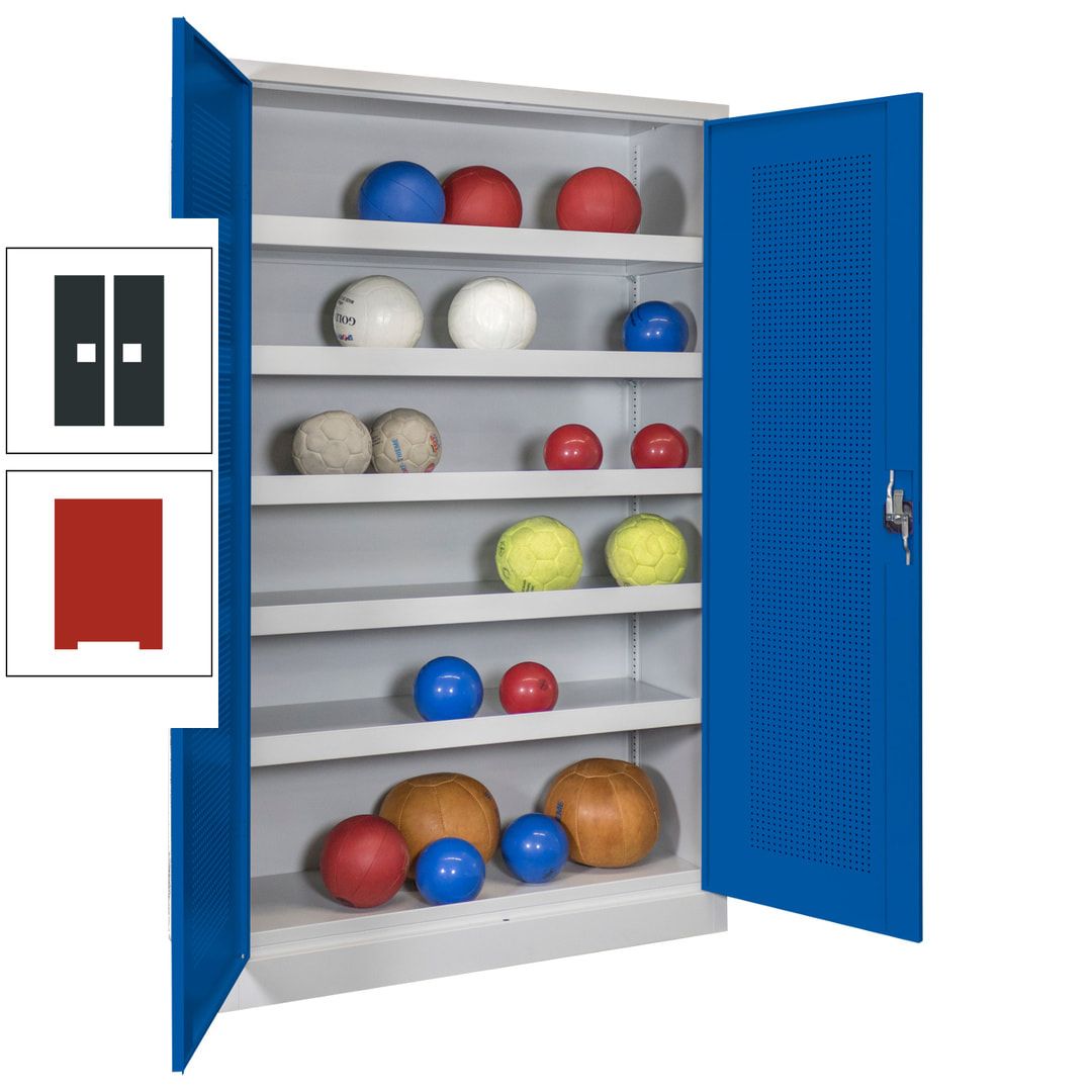 Ballschrank - Lochfeldtüren - 5 Böden - 1.950x1.200x500 mm (HxBxT) - anthrazitgrau