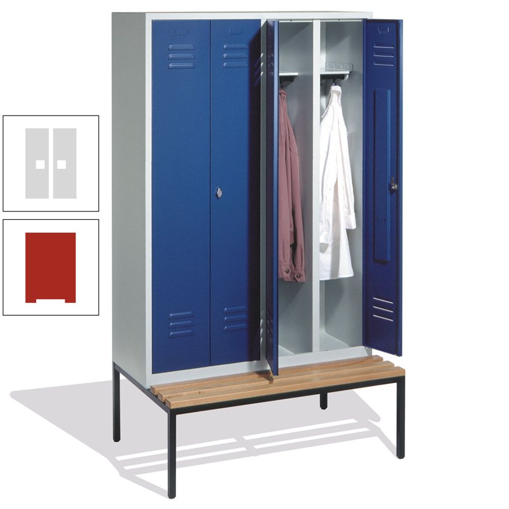 Doppel-Spindschrank, Buche Sitzbank untergebaut, 4 Abteile a 300 mm, Korpus lichtgrau, Tür anthrazitgrau, 2.090 x 1.190 x 815 mm (HxBxT)