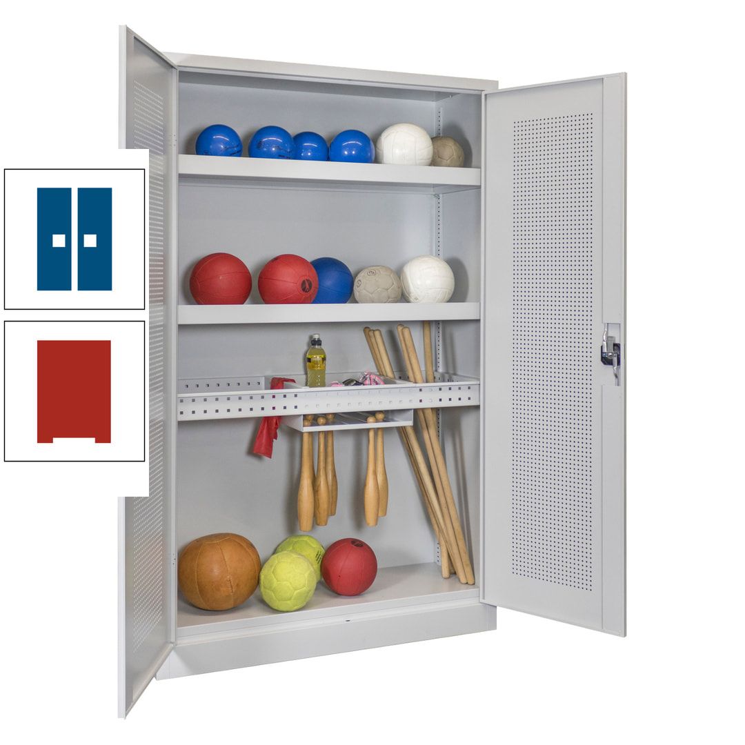Sportschrank - Lochfeldtüren - Variante 2 - 1.950x1.200x500 mm (HxBxT) - anthrazitgrau