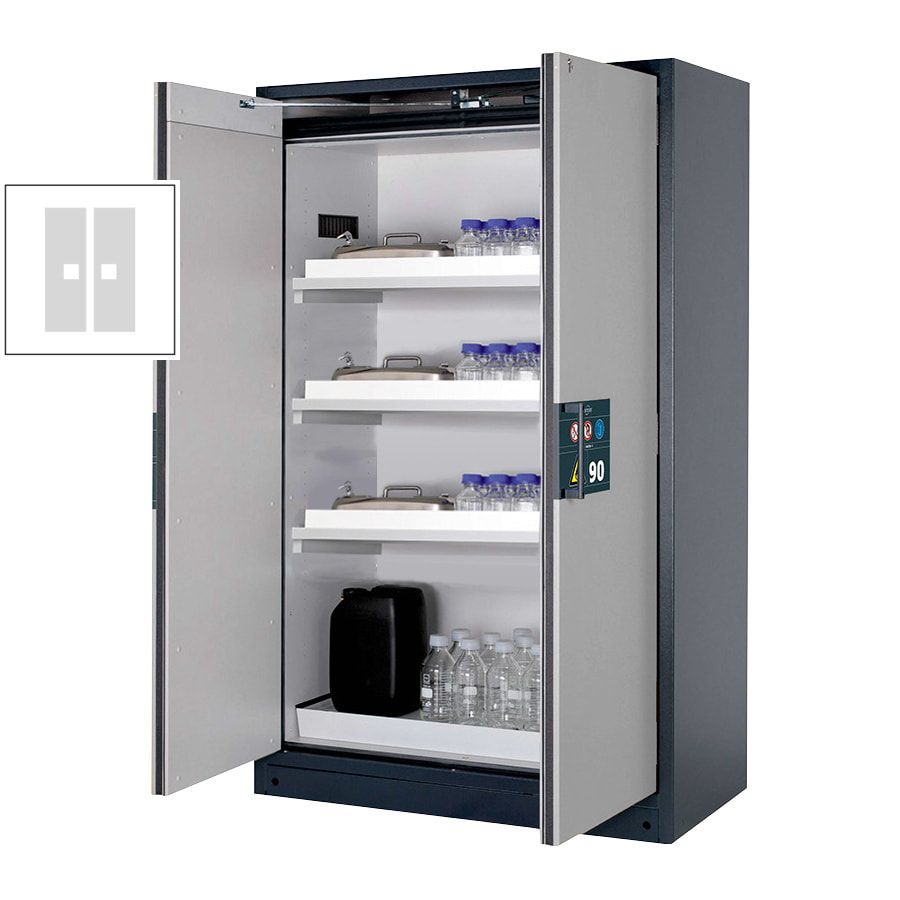 Gefahrstoffschrank - 1.953x1.193x615 mm - 2 Wannenböden PP - Front enzianblau