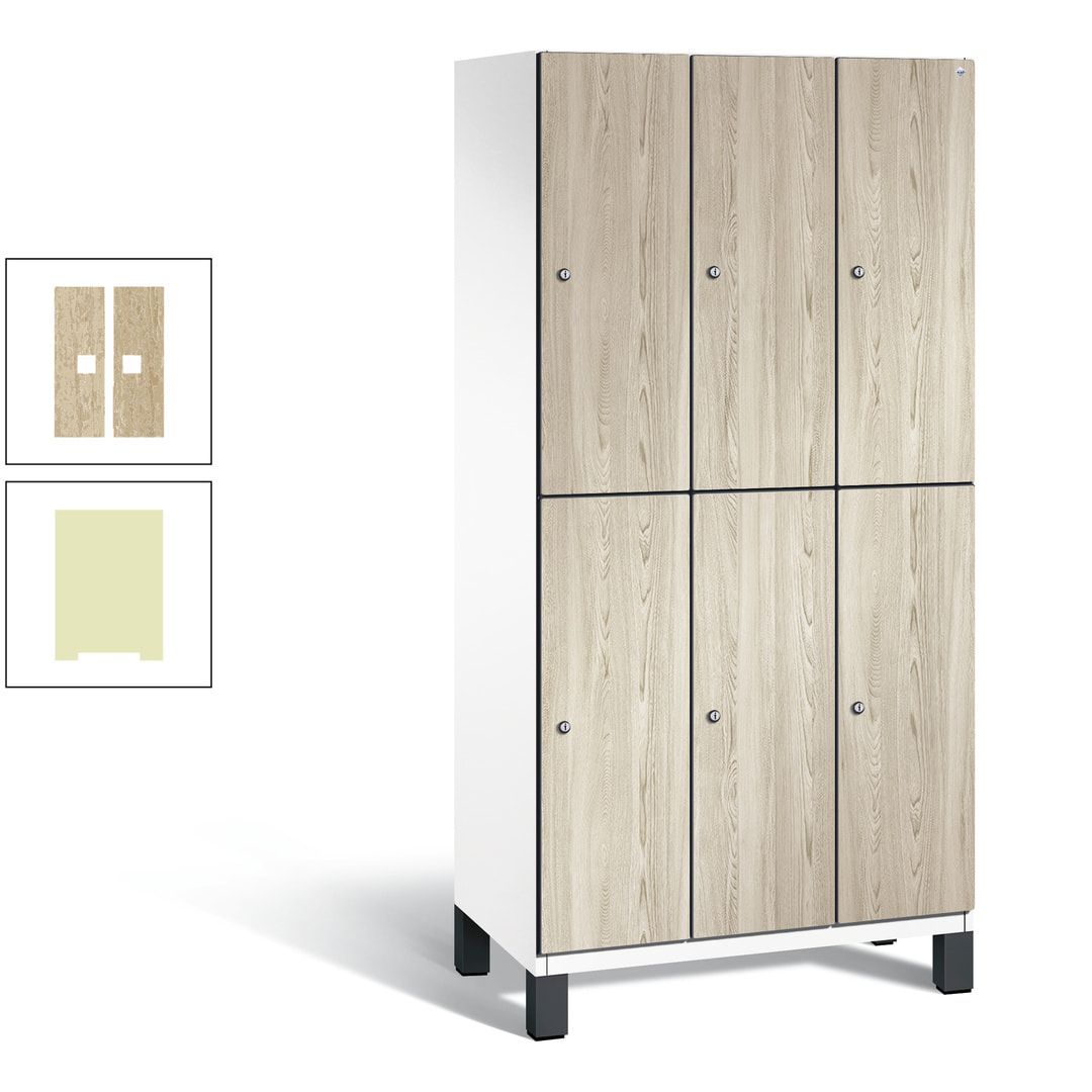 Fächerschrank, Garderobenschrank, mit Füßen, 3 Abteile, 1.980 x 900 x 525 mm (HxBxT), Korpus anthrazitgrau, Tür Donau-Ahorn