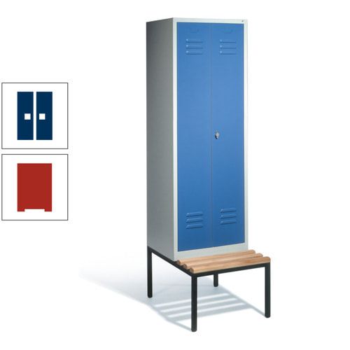 Doppel-Spindschrank, Buche Sitzbank untergebaut, 2 Abteile a 300 mm, Korpus lichtgrau, Tür anthrazitgrau, 2.090 x 610 x 815 mm (HxBxT)