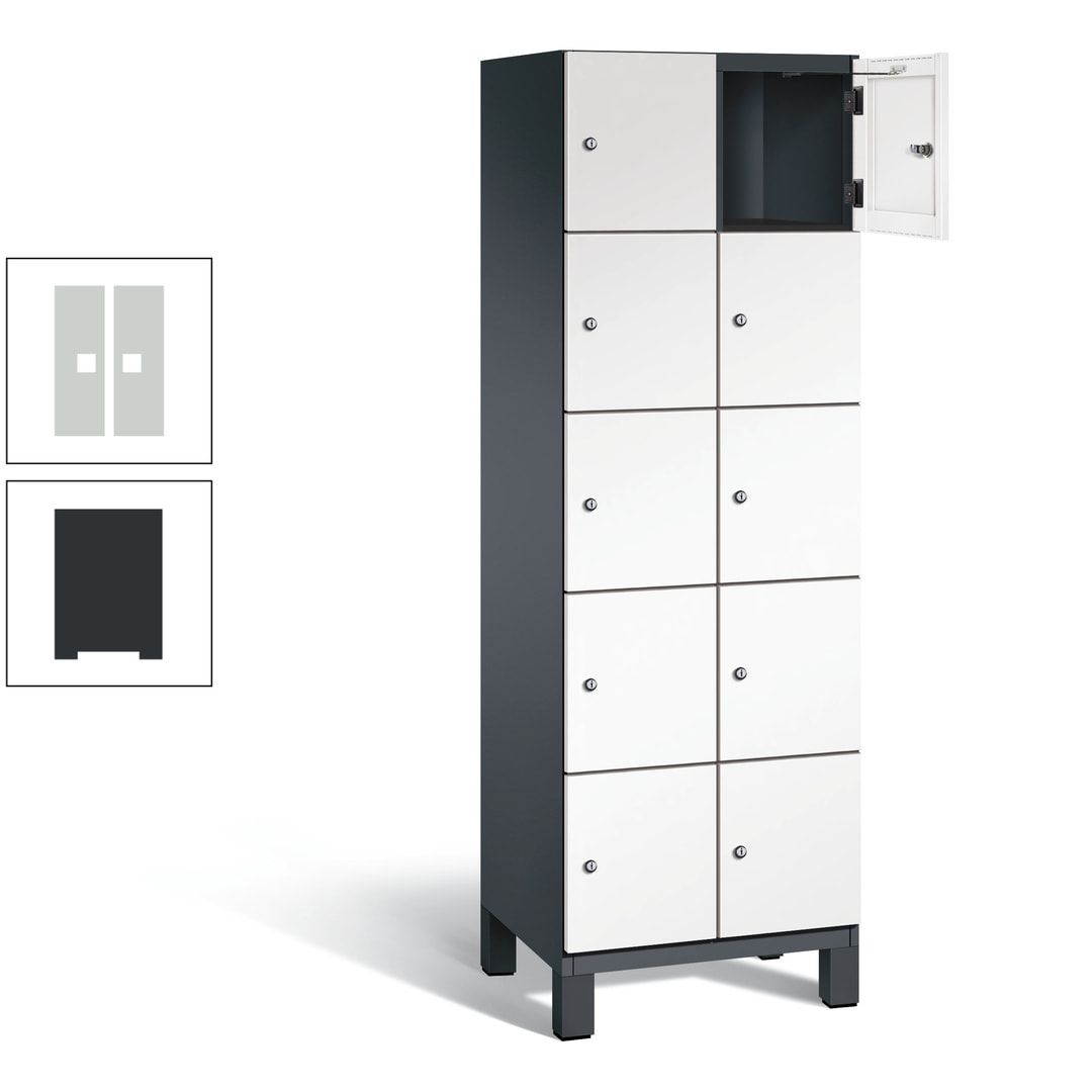 Fächerschrank, Stahlschrank, 10 Fächer, Türöffnungsbegrenzer, Füße, 1.980 x 600 x 525 mm (HxBxT), Korpus anthrazitgrau, Front anthrazitgrau