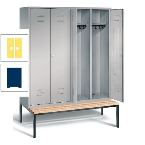 Doppel-Spindschrank, Buche Sitzbank untergebaut, 4 Abteile a 400 mm, Korpus lichtgrau, Tür anthrazitgrau, 2.090 x 1.590 x 815 mm (HxBxT)