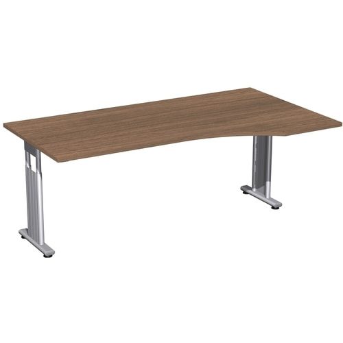 Eckschreibtisch, Füße einseitig verkürzt, C-Fuß Flex, Ecke rechts, höhenverstellbar, 680-800 x 1.800 x 1.000 mm (HxBxT), Gestell silber, Dekor Ahorn