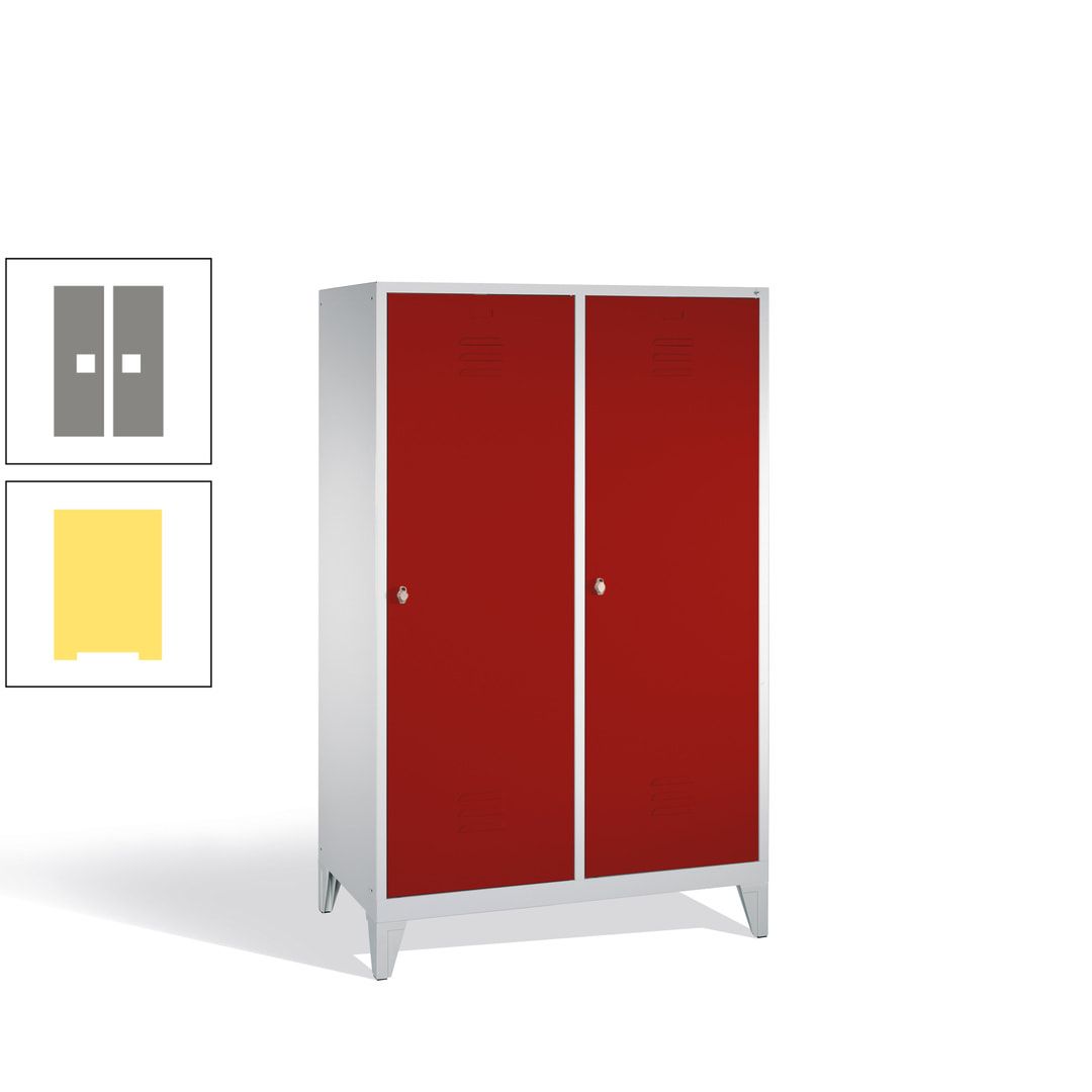 Doppel-Spind mit 2 Großtüren, Garderobenschrank mit Füßen, 4 Abteile a 300 mm, Korpus anthrazitgrau, Tür anthrazitgrau, 1.850 x 1.190 x 500 mm (HxBxT)