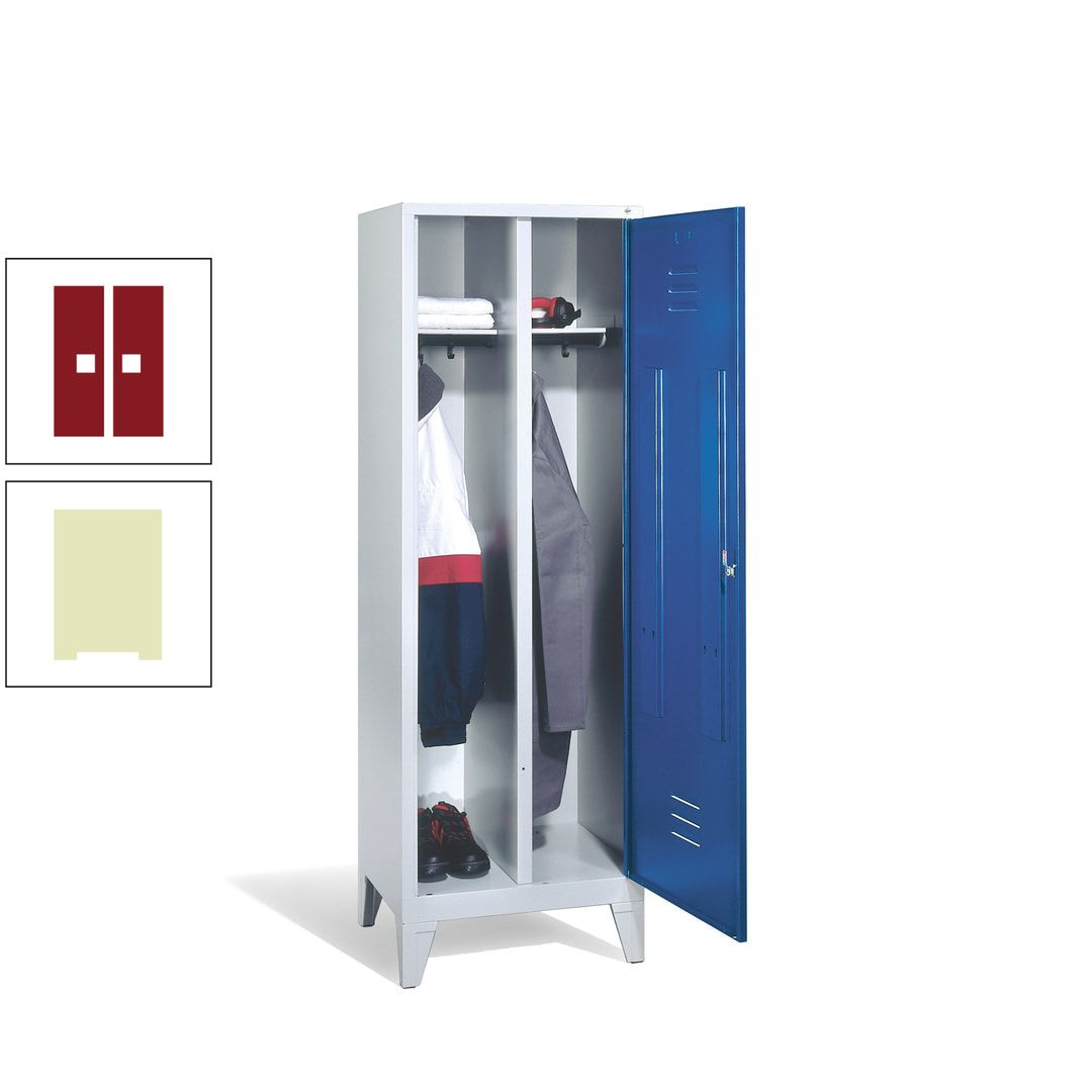 Doppel-Spind mit Großtür, Garderobenschrank mit Füßen, 2 Abteile a 300 mm, Korpus anthrazitgrau, Tür anthrazitgrau, 1.850 x 610 x 500 mm (HxBxT)