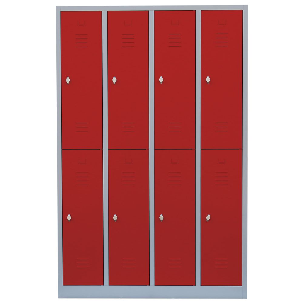 Garderobenschrank, Doppelstockspind, 4 Abteile, 8 Fächer, 1.800 x 1.170 x 500 mm (HxBxT), Stahl, Drehriegel, Korpus: lichtgrau, Front: anthrazitgrau