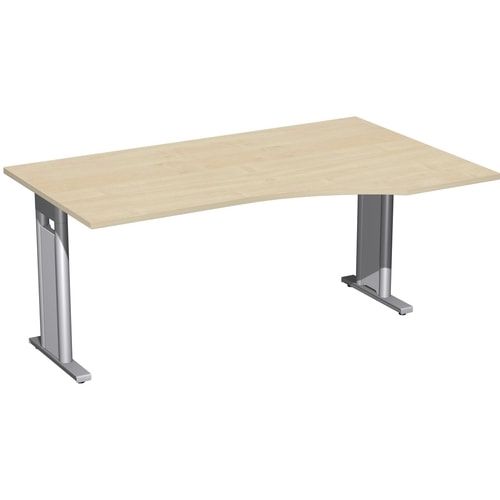 Eckschreibtisch, Ecke rechts, Füße einseitig verkürzt, C-Fuß Pro, 720 x 1.600 x 1.000 mm (HxBxT), Gestell silber, Dekor Ahorn