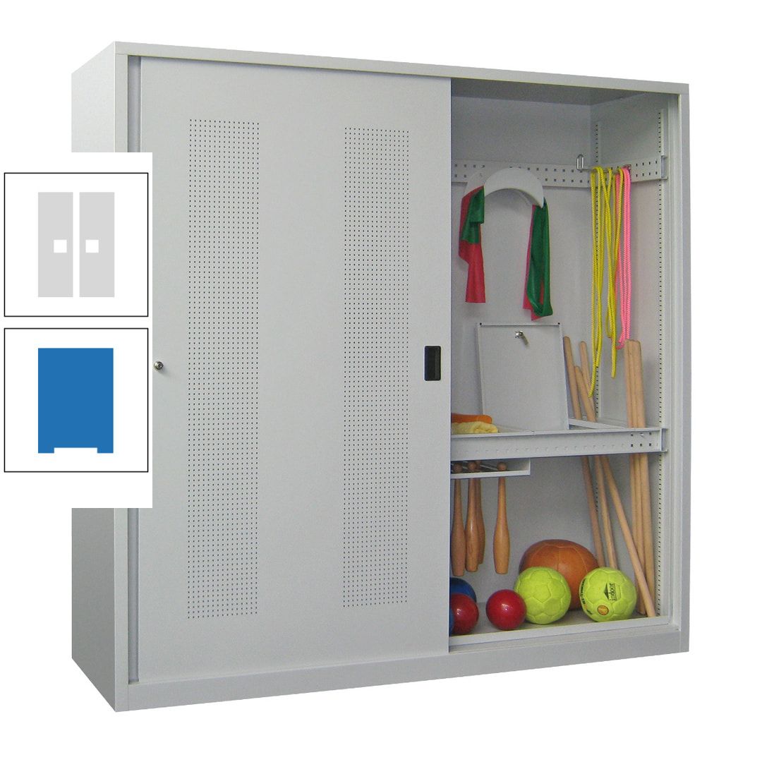Ballschrank - Schiebetüren mit Lochfeld - Trennwand - 1.950x2.000x600 mm (HxBxT) - anthrazitgrau