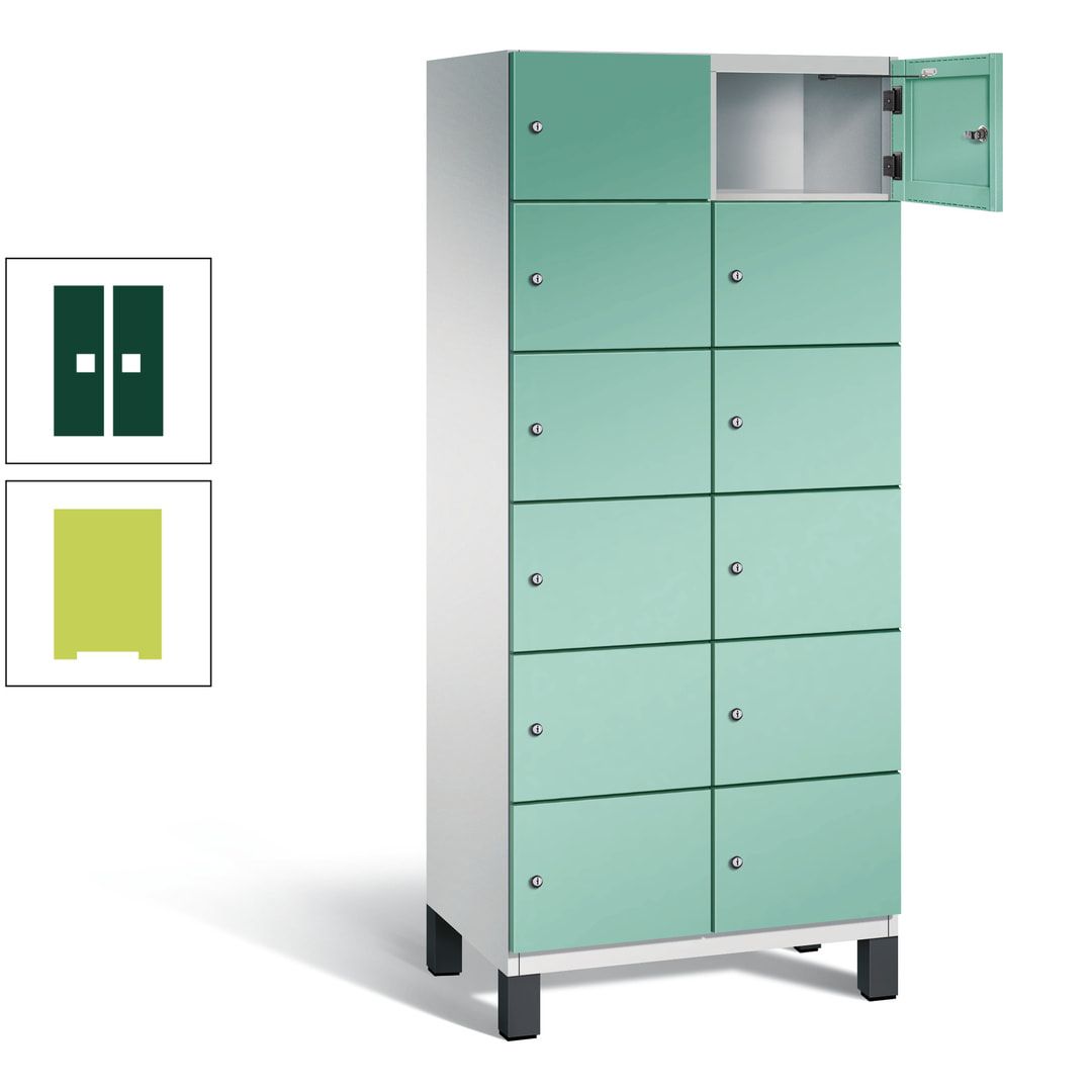 Fächerschrank, Stahlschrank, 12 Fächer, Türöffnungsbegrenzer, Füße, 1.980 x 800 x 525 mm (HxBxT), Korpus anthrazitgrau, Front anthrazitgrau