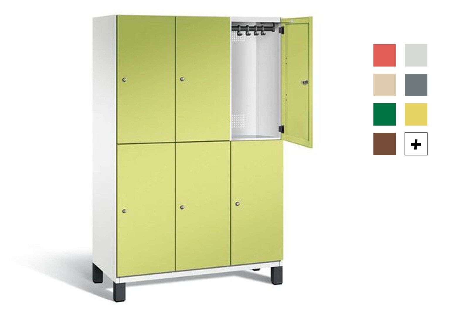 Fächerschrank, Stahlschrank, doppelstöckig, 6 Fächer, Füße, Korpus anthrazitgrau, Tür anthrazitgrau, 1.980 x 1.200 x 525 mm (HxBxT)