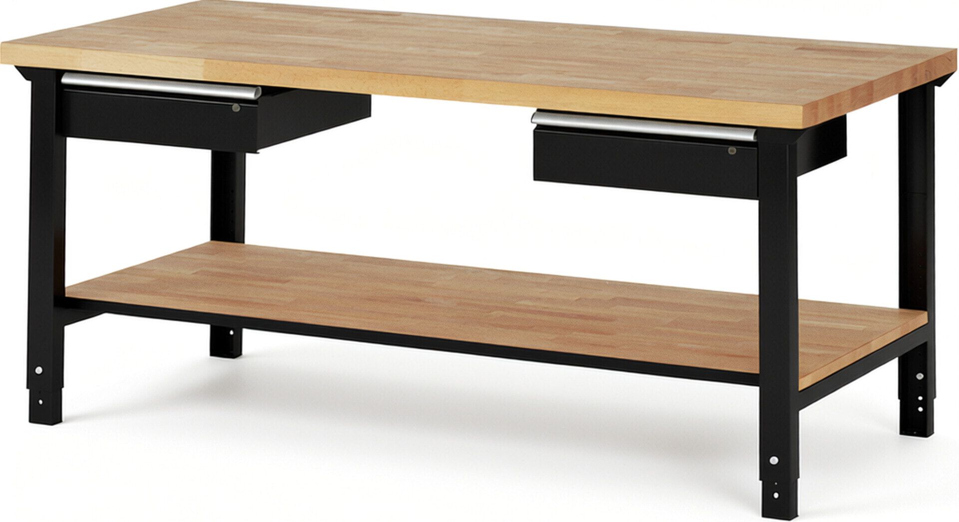 Werkbank mit Ablage - 2 Schubladen - 150:2 - höhenverstellbar 790 - 1.140 mm - 2.000 x 900 mm (BxT) - 750 kg - Buche - Anthrazitgrau
