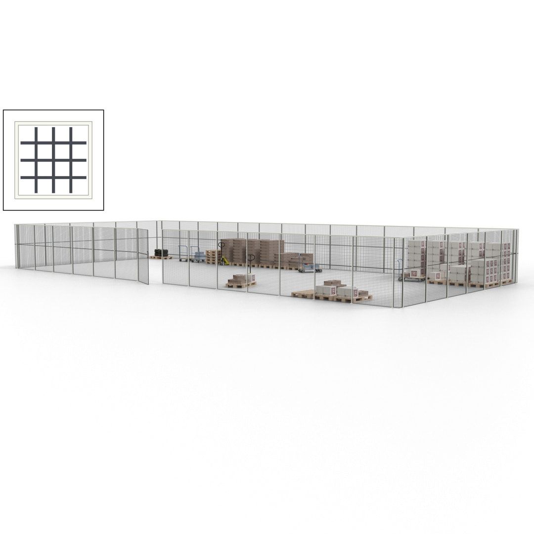 Maschinen Schutzgitter - Hallentrennwand - Sicherheitszaun - Tür - 60 m - 2.200 x 21.400 x 9.400 mm (HxBxT) - enzianblau