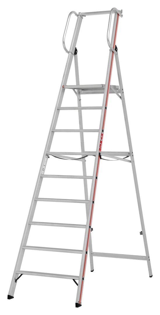 Plattformleiter mit Handlauf - Leiterlänge 1.950 mm - mit Einhängehaken und Ablageschale - Aluleiter - Hymer