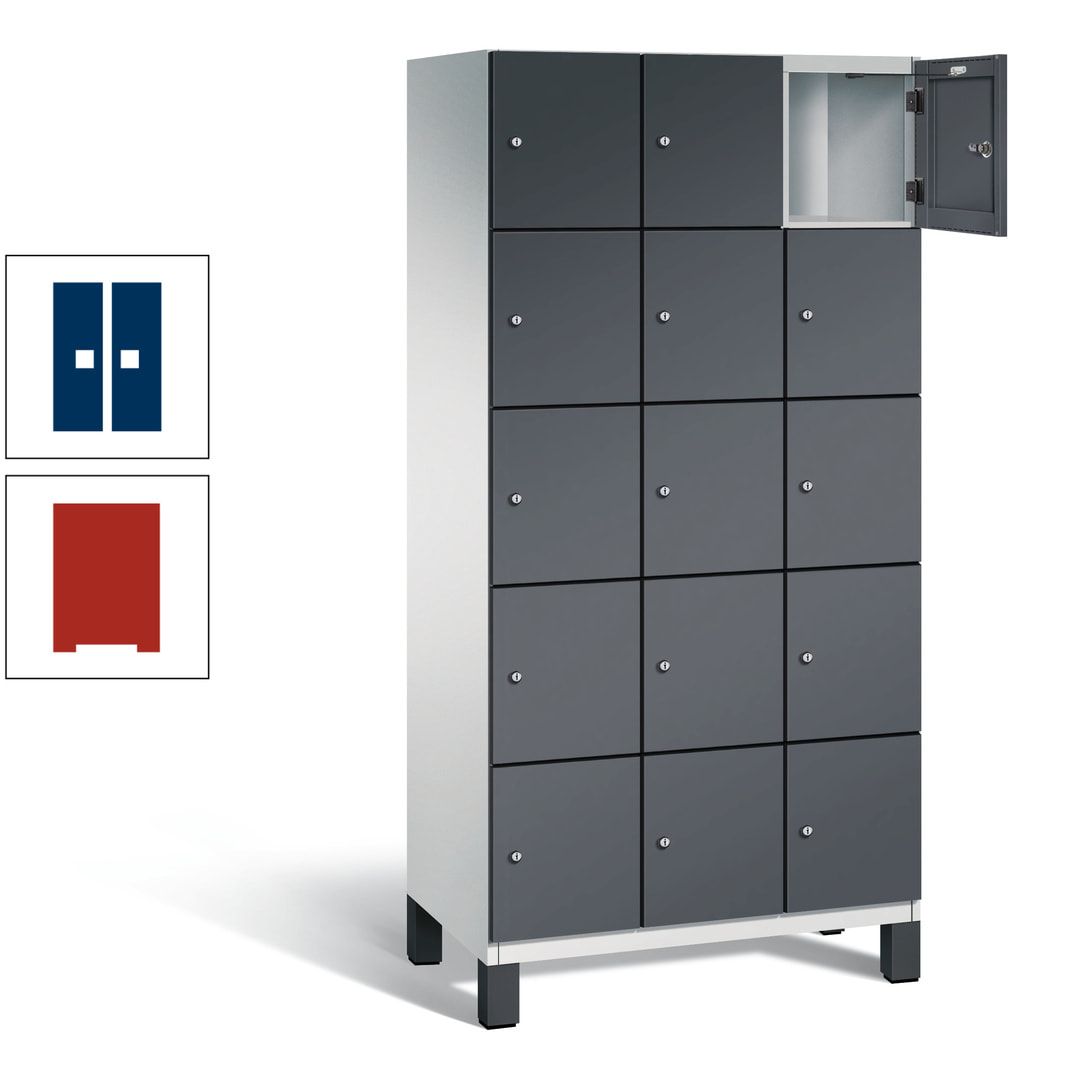 Fächerschrank, Stahlschrank, 15 Fächer, Türöffnungsbegrenzer, Füße, 1.980 x 900 x 525 mm (HxBxT), Korpus anthrazitgrau, Front anthrazitgrau