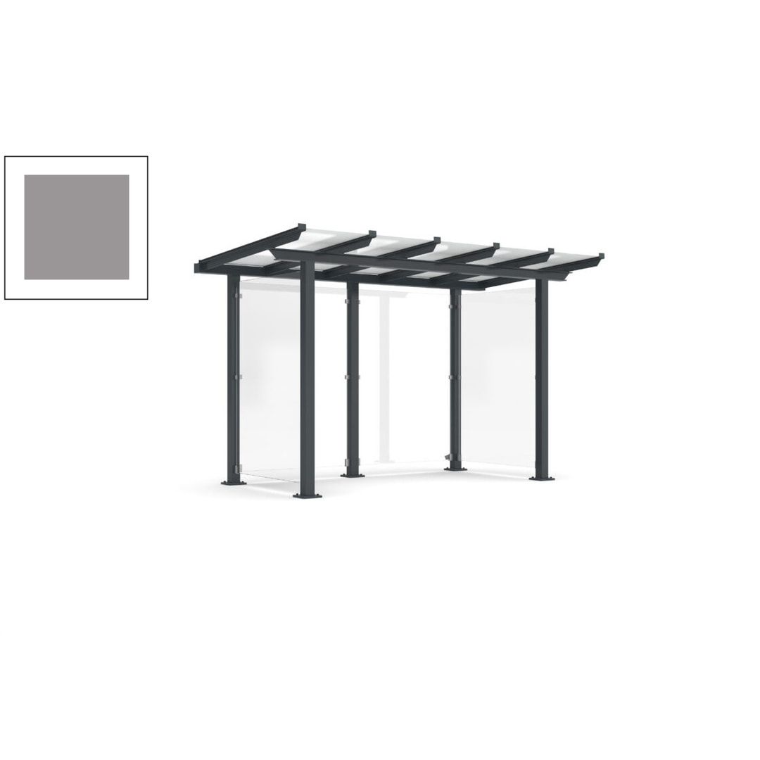 Unterstand mit Pultdach und Sicherheitsglas - feuerverzinkt und farbbeschichtet - 2.435 x 3.850 x 2.090 (HxBxT) - Farbe Achatgrau