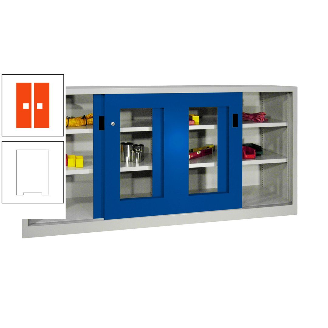 Schiebetürenschrank - Sichtfenstertüren - 1.000x2.000x400 mm (HxBxT) - 4 Böden, gepulvert - Zylinderschloss - anthrazitgrau