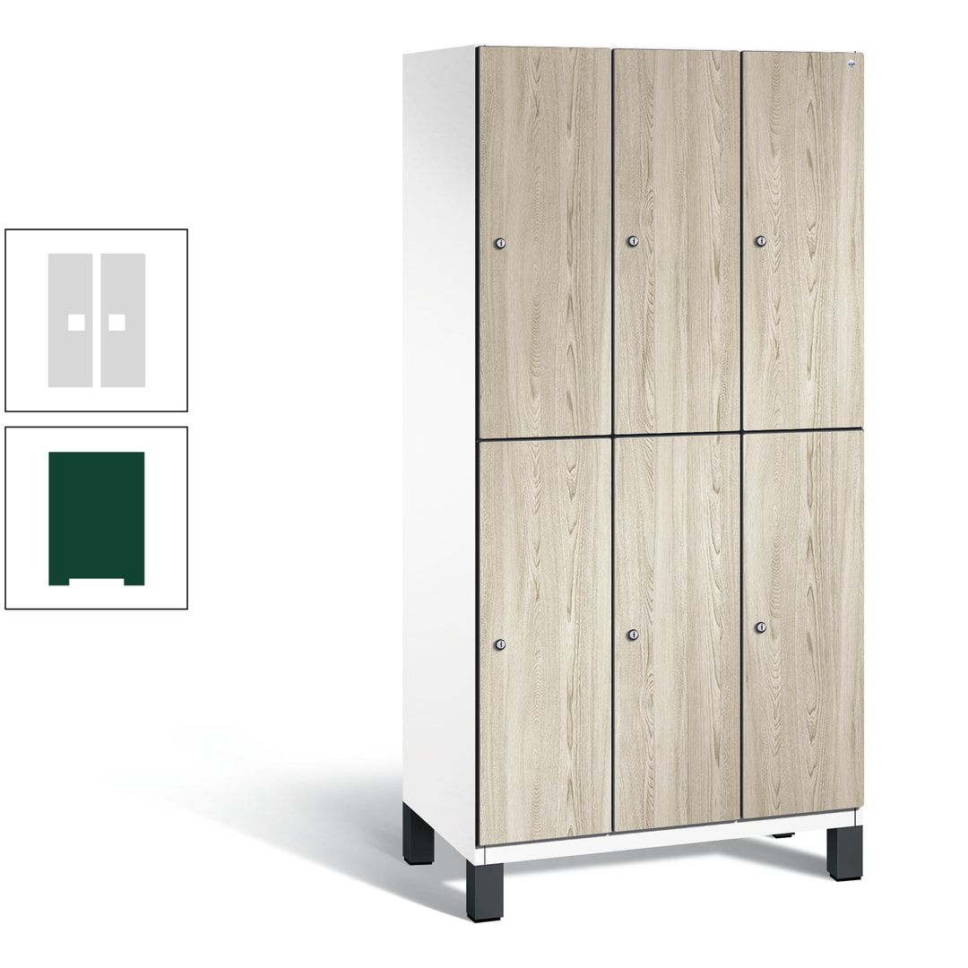 Fächerschrank, Garderobenschrank, mit Füßen, 3 Abteile, 1.980 x 900 x 525 mm (HxBxT), Korpus anthrazitgrau, Tür Donau-Ahorn
