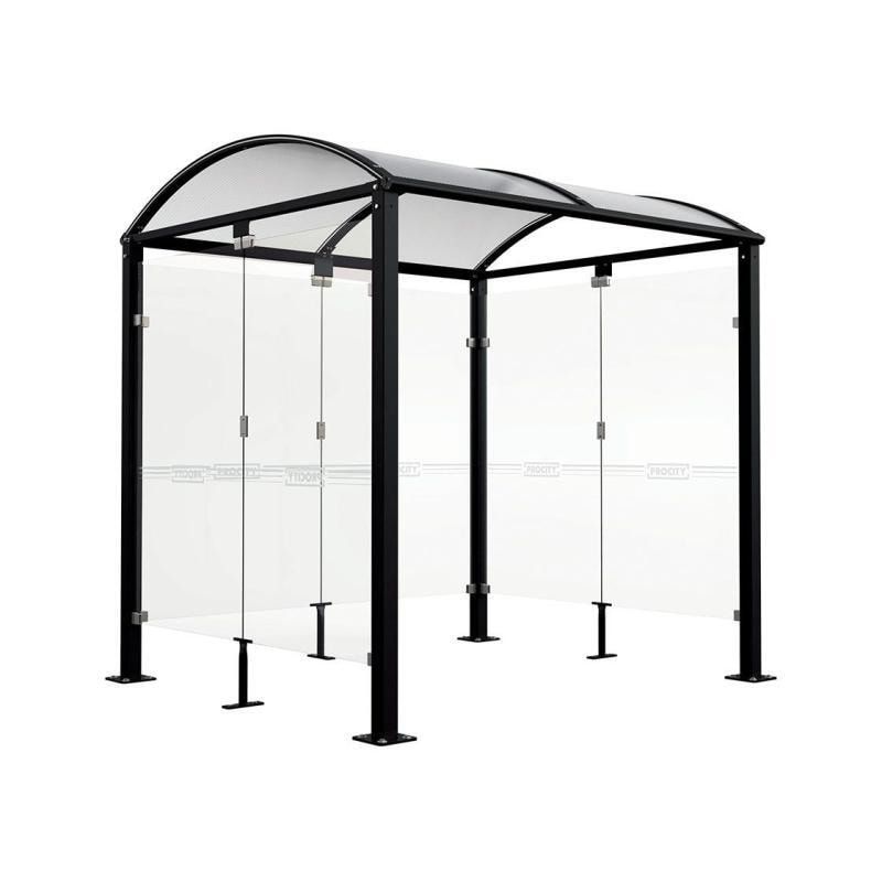 Fahrradunterstand, Fahrradüberdachung, All-in-One + Zusatz, Sicherheitsglas, 2.635 x 5.000 x 2.090 mm (HxBxT), auf Bodenplatten, Farbe enzianblau